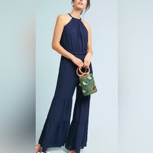 Anthropologie Blue Tiered Leg Jumpsuit
